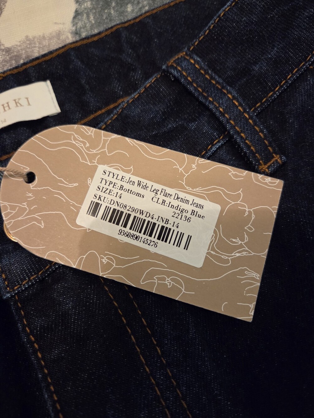 MESHKI Jen‎ Indigo Blue Wide Leg Flare Denim Jeans Women's SZ 14 Ultra Wide NWT - Picture 15 of 16